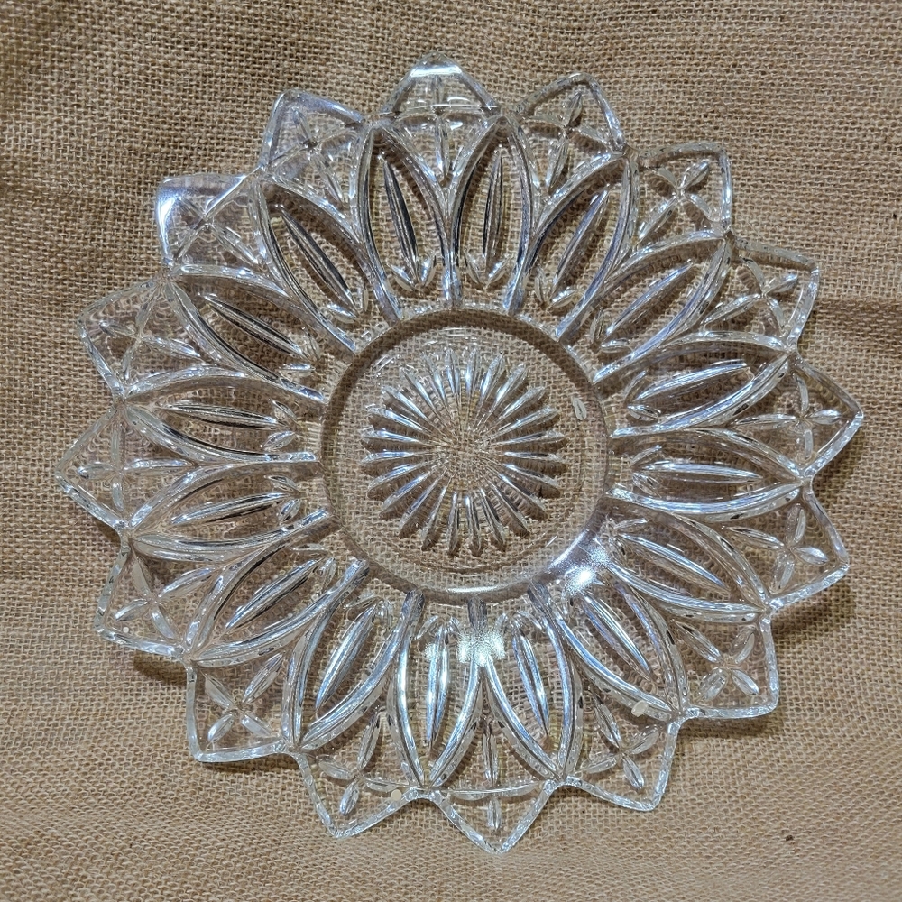 Vintage Federal Glass Flower Petal Plate, Clear Pressed Glass,